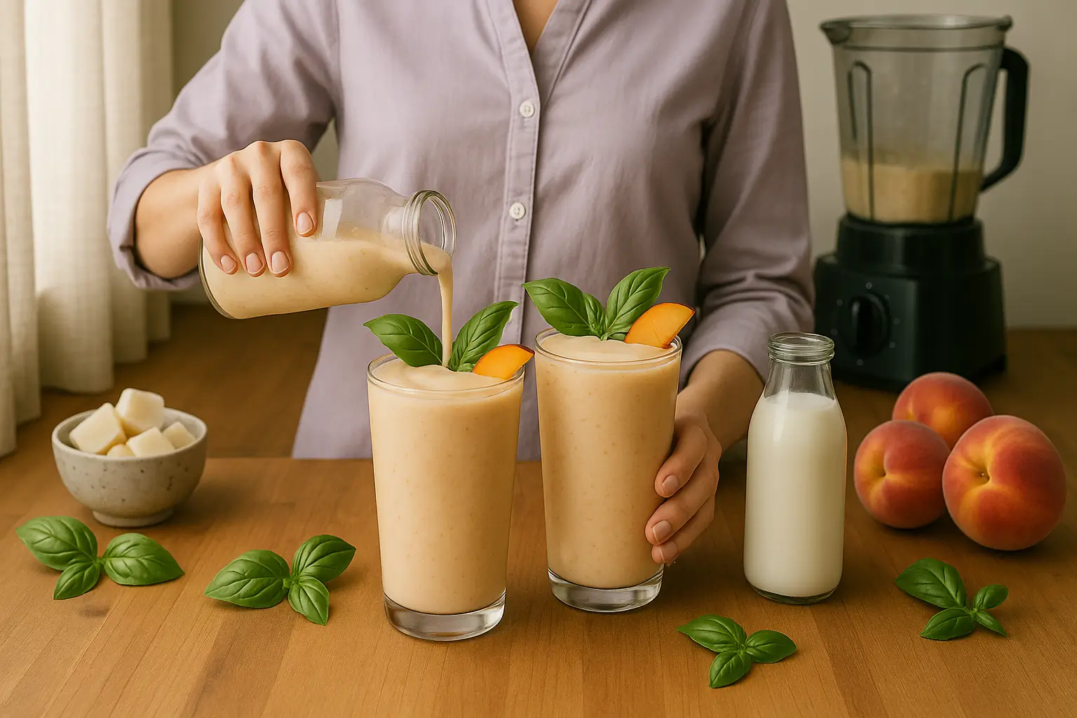 Peach Basil Kefir Smoothie